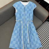 LV FRONT ZIP SLEEVELESS DRESS BLUE 25S IN POLYESTER 266638