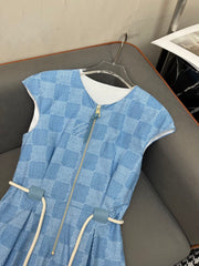 LV FRONT ZIP SLEEVELESS DRESS BLUE 25S IN POLYESTER 266638