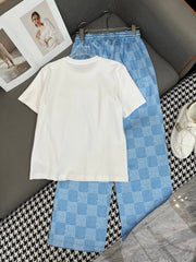 LV T SHIRT AND WIDE LEG PANTS SET BLUE 25S IN POLYESTER 266642