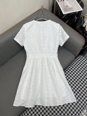 WHITE EMBOSSED LOGO DRESS