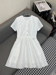 WHITE EMBOSSED LOGO DRESS