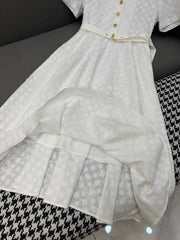 WHITE SHORT-SLEEVE BELTED BLAZER DRESS