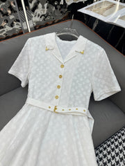 WHITE SHORT-SLEEVE BELTED BLAZER DRESS