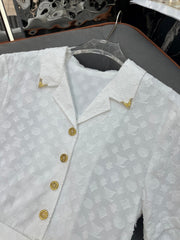 WHITE SHORT-SLEEVE BELTED BLAZER DRESS