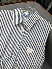 SLEEVELESS STRIPED SHIRT DRESS