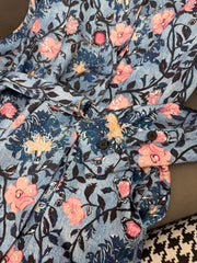 LV LONG-SLEEVE FLORAL PRINT SHIRT DRESS IN BLUE