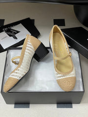 HIGH BALLET MARY JANE 50MM IN NATURAL BEIGE AND WHITE RAFFIA