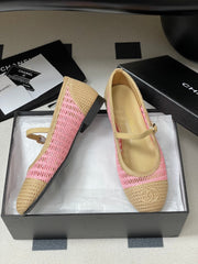 BALLET MARY JANE 10MM IN NATURAL BEIGE AND PINK RAFFIA