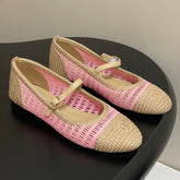 BALLET MARY JANE 10MM IN NATURAL BEIGE AND PINK RAFFIA