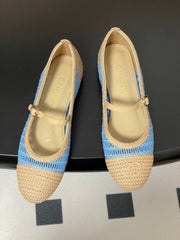 BALLET MARY JANE 10MM IN NATURAL BEIGE AND BLUE RAFFIA
