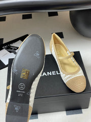 BALLERINAS IN WHITE MIX PEANUT BROWN RAFFIA