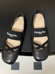 DIOR STRETCH BALLET FLATS 25S IN BLACK LAMBSKIN