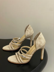 HM 25S HIGH-HEEL SANDAL 105 MM IN BEIGE SUEDE