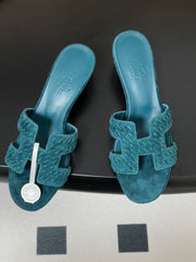 HM 25S ORAN HIGH‑HEEL SANDAL IN DARK BLUE SUEDE AND LAMBSKIN