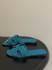 HM 25S ORAN SANDAL IN DARK BLUE SUEDE AND LAMBSKIN