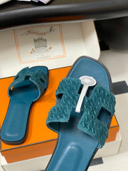 HM 25S ORAN SANDAL IN DARK BLUE SUEDE AND LAMBSKIN