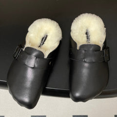 BALENCIAGA 25S FUR-LINED MULES IN BLACK FAUX LEATHER