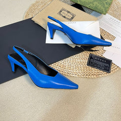 GG Women's G pointed silver-letter Logo slingbacks Azure Blue