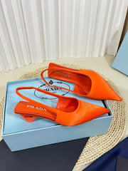 PRA POINTED TOE SLINGBACK PUMPS BRIGHT ORANGE SATIN