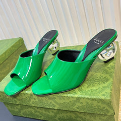 GG Women's Heeled Sandals Glossy Forest Green