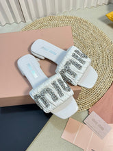 Women's White Leather Diamond Slippers