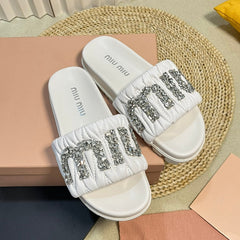 White Sheepskin Diamond Slippers
