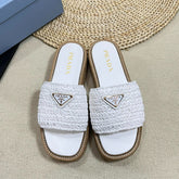 PRA WEDGE FLATFORM SLIDES WHITE RAFFIA