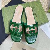 GG Cut Out Slide Sandals Forest Green
