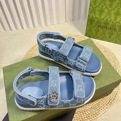 GG Sandal With Double G Blue Caro