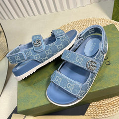 GG Sandal With Double G Blue Caro
