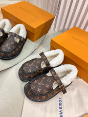 COLORADO COMFORT MARY JANE IN CHOCOLATE BROWN MONOGRAM CALFSKIN AND SHEARLING LINING