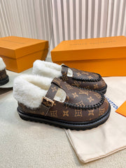 COLORADO COMFORT MARY JANE IN CHOCOLATE BROWN MONOGRAM CALFSKIN AND SHEARLING LINING