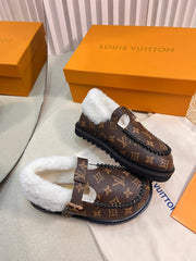 COLORADO COMFORT MARY JANE IN CHOCOLATE BROWN MONOGRAM CALFSKIN AND SHEARLING LINING