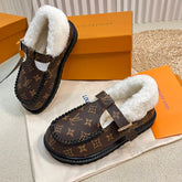 COLORADO COMFORT MARY JANE IN CHOCOLATE BROWN MONOGRAM CALFSKIN AND SHEARLING LINING