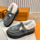 COLORADO COMFORT MARY JANE IN SHADOW GRAY SUEDE AND SHEARLING LINING