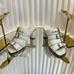 PUNK HEEL SLIDES 25S 80MM IN WHITE CALFSKIN