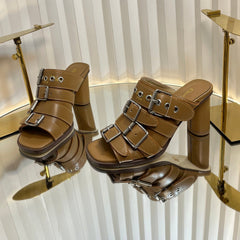 PUNK HEEL SLIDES 25S 80MM IN BROWN CALFSKIN