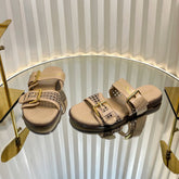 D-AVENUE SLIDES 25S IN BEIGE CALFSKIN MICRO CANNAGE MOTIF
