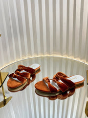 THREE STRAPS MULE IN RUSSET BROWN VELVET