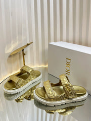 DIORACT SLIDES 25MM IN GOLD PATENT CALFSKIN