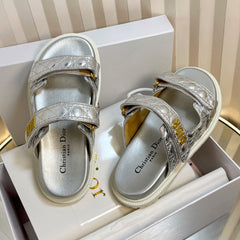 DIORACT SLIDES 25MM IN SILVER PATENT CALFSKIN