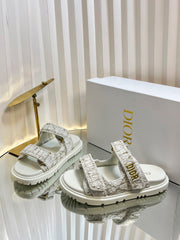 DIORACT SLIDES 25MM IN WHITE AND GOLD TWEED