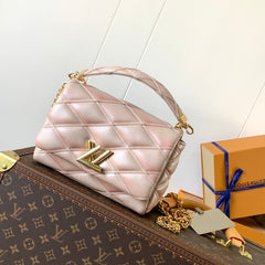 LV 25S GO-14 MM 23 IN LIGHT PINK QUILTED LAMBSKIN GOLD HARDWARE