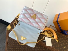 LV 25S GO-14 MM 23 IN LAVENDER GRAY QUILTED LAMBSKIN GOLD HARDWRE