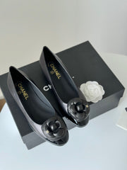 BALLET FLAT BLACK LAMBSKIN WITH FLOWER