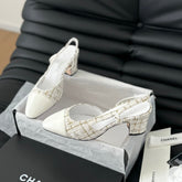 HIGH SLINGBACK IN WHITE TWEED AND LAMBSKIN