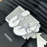 Double C Classic One-Strap Sandals White Gray Smoke Lambskin