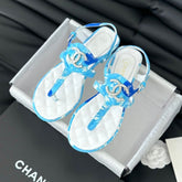 Double C Classic One-Strap Sandals White Sky Blue Lambskin