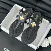 Double C Classic One-Strap Sandals Black Lambskin