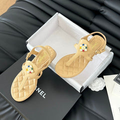 Double C Classic One-Strap Sandals Tan Brown Lambskin